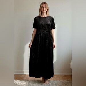 Vintage 90s IMAGE Black Crushed Velvet Maxi Dress – Soft Goth XL